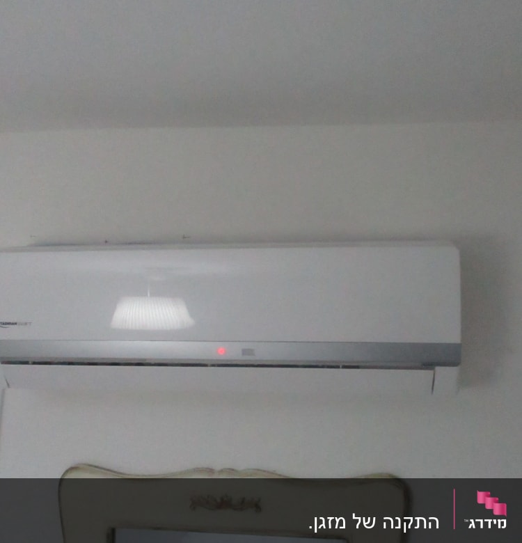 מזגן קיר לבן מותקן על קיר פנימי